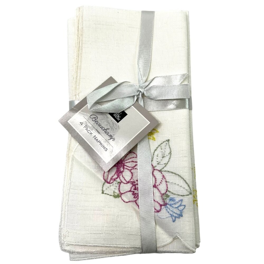 Beauchamp Floral Cutwork Napkins Set of 4 White Pink Blue Tablescape